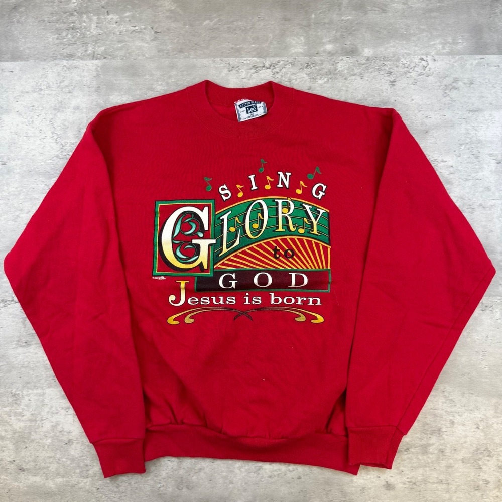 Vintage 1998 Lee‎ Red Sing Glory to God Worship Team Sweatshirt Mens Medium USA